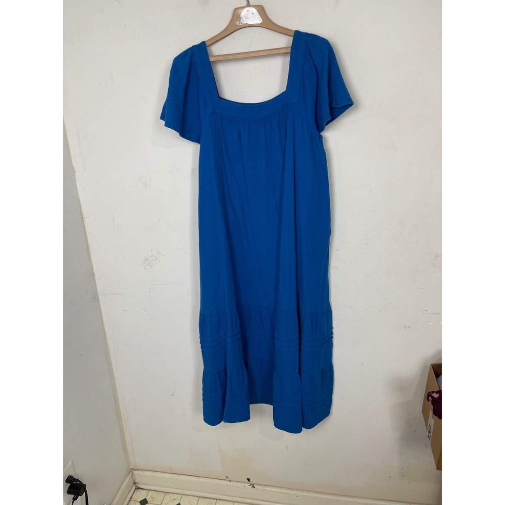 Sonoma Goods For Life Blue Cotton Gauze Tiered Midi Dress XXL Square Neck - Picture 2 of 10